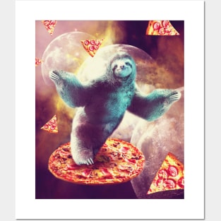 Funny Space Sloth With Pizza Posters and Art